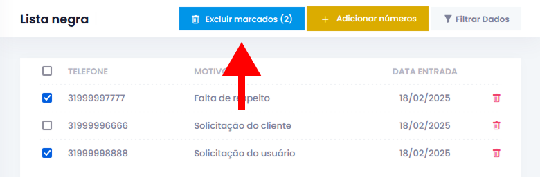 Botão "Excluir marcados"
