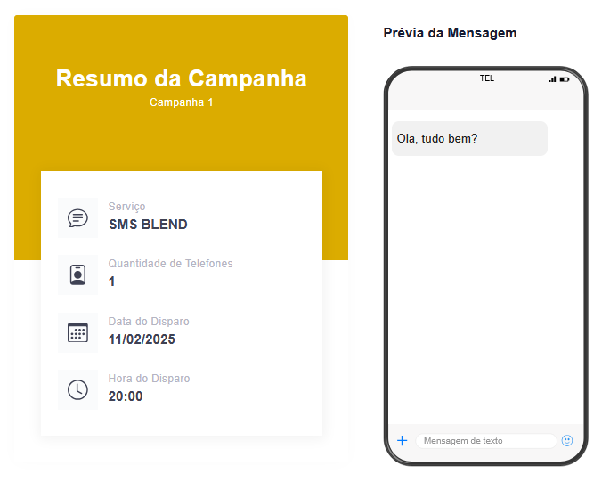 Captura de tela da etapa de "Confirmação" da funcionalidade criação de campanha do Painel.