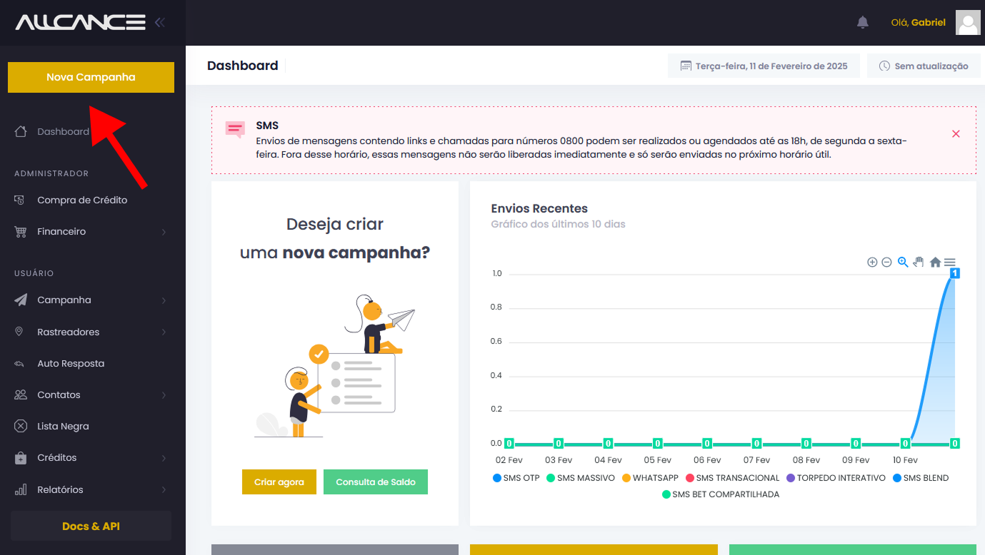 Captura de tela de um computador, mostrando o dashboard e o menu lateral.