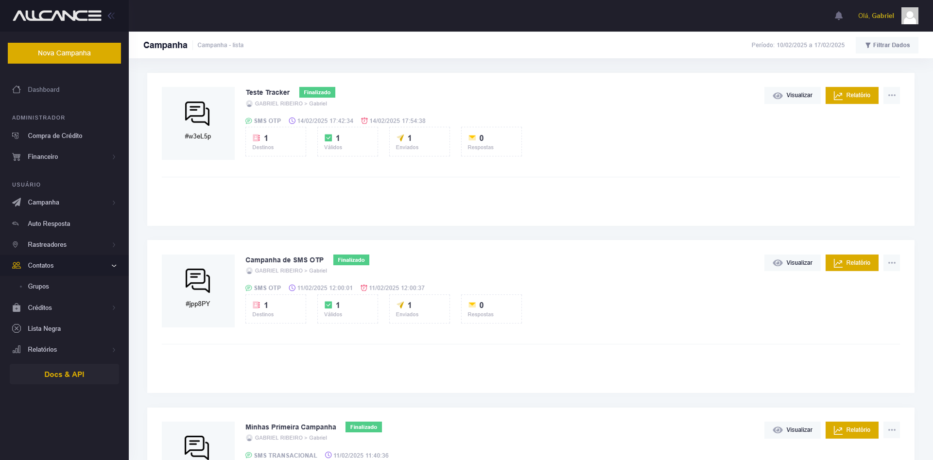 Captura de tela com os resultados obtidos com os filtros de pesquisa