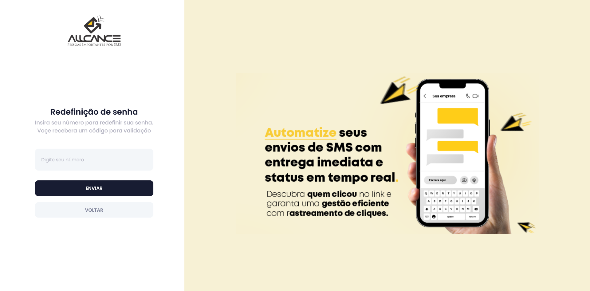 Tela de recuperação de senha
