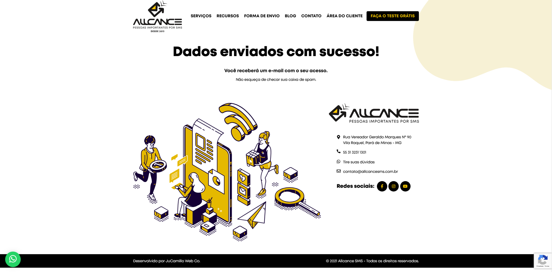 Captura de tela da página de informações sobre login, após a criação da conta