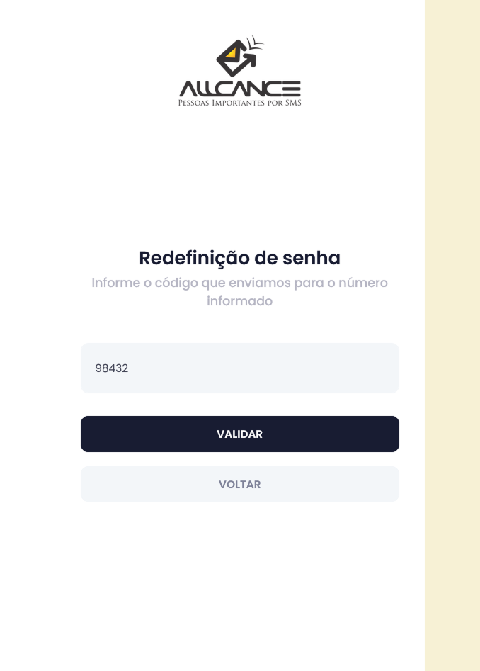 Formulário de código recebido