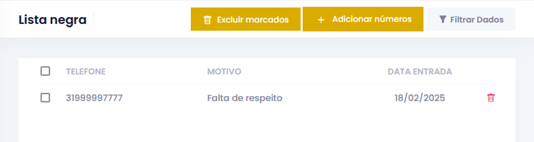 Resultado da busca usando o filtro de números