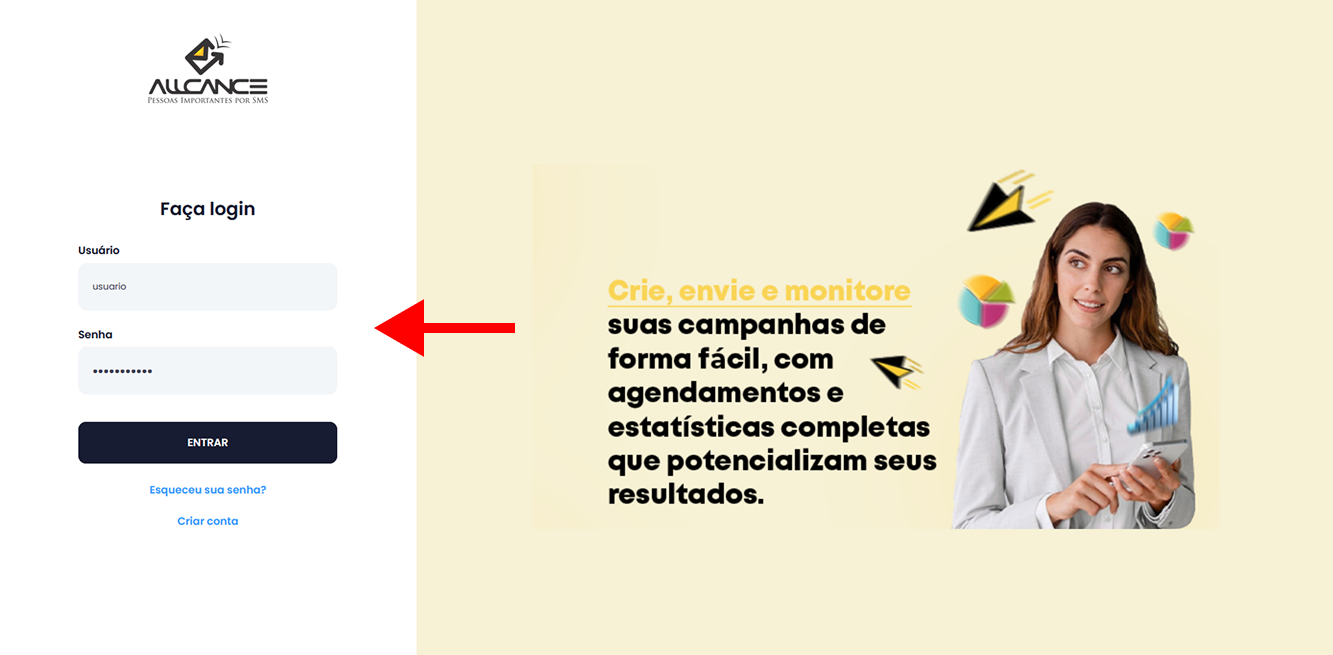 Captura de tela da página de login
