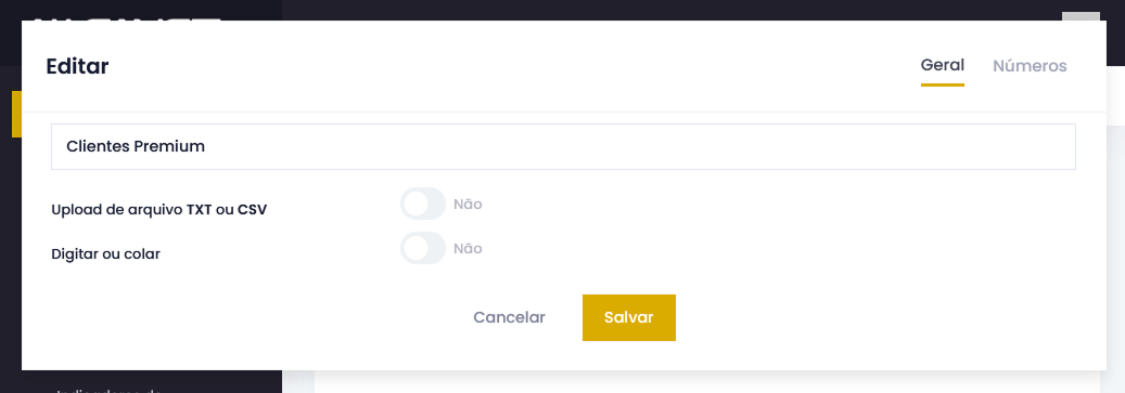 Captura de tela do popup