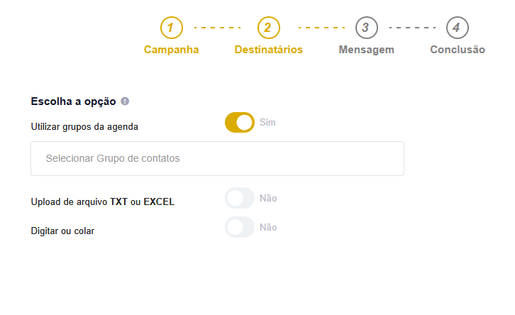 Captura de tela em que se informa os destinatários