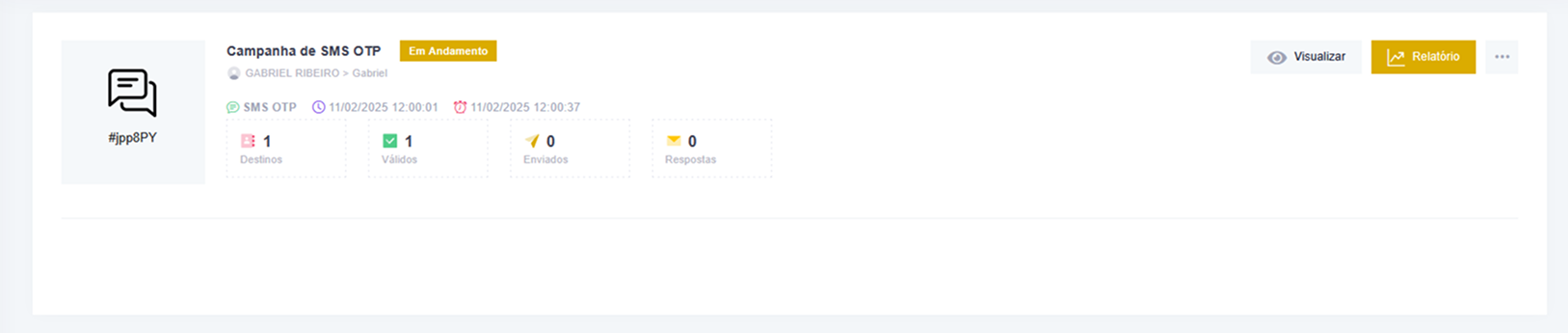 Captura de tela da campanha com status "Em andamento"