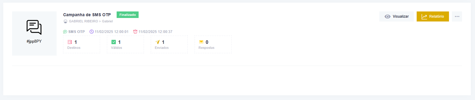 Captura de tela da campanha com status "Finalizado"